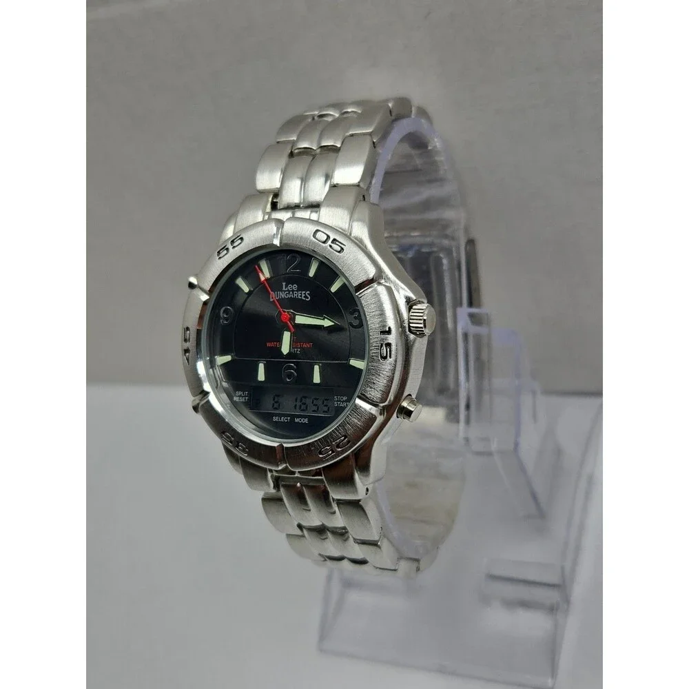 Vintage Lee Dungarees Mens Analog Digital Sport Metal Bracelet Watch New Battery